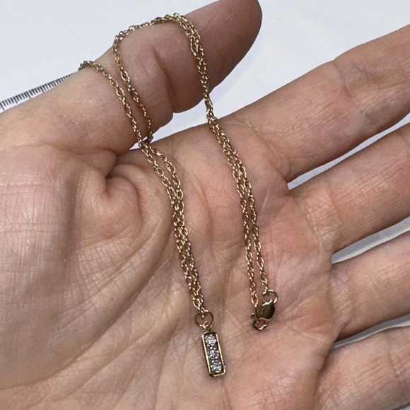 14k Yellow GOld Necklace Diamond Charm Past Present Future 16" Open Links